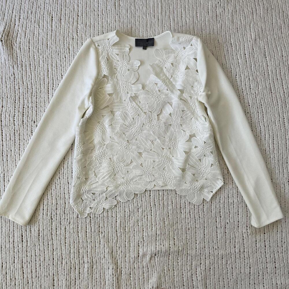 Sunday In Brooklyn Women's White Floral Cutout Cardigan - Size Large